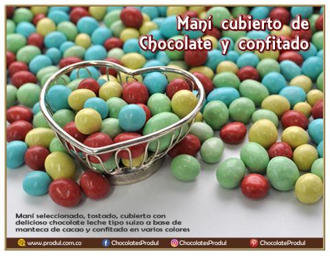 Maní cubierto de chocolate y confitado en colores