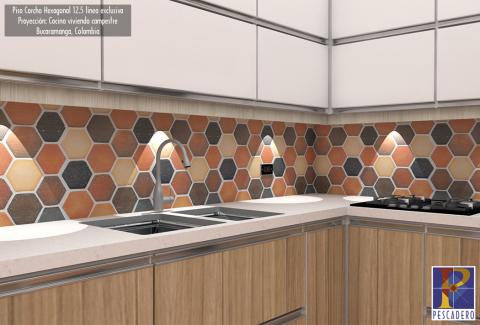 Clay hexagonal floor tile 12.5 cork exclusive line Image