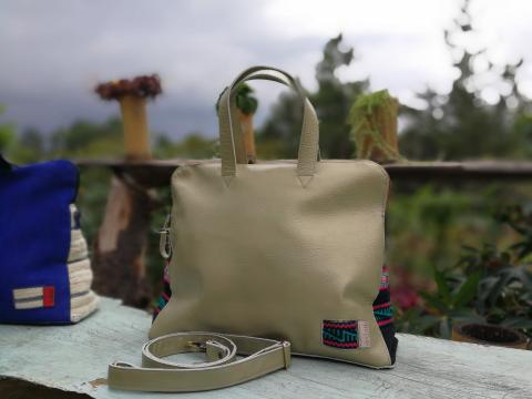 ETHNIC BAG WITH HANDMADE FABRIC ON THE SIDES Image