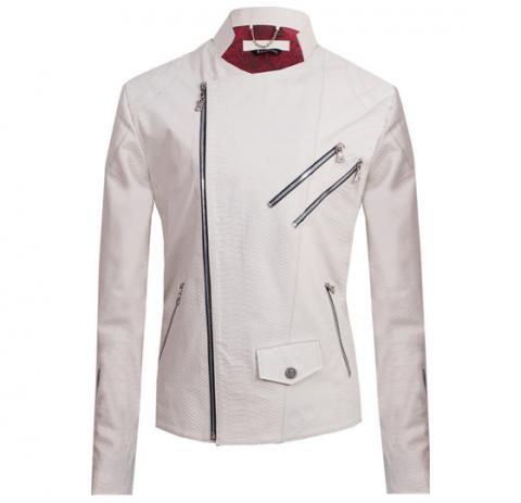 Beige engraved leather Biker jacket Image