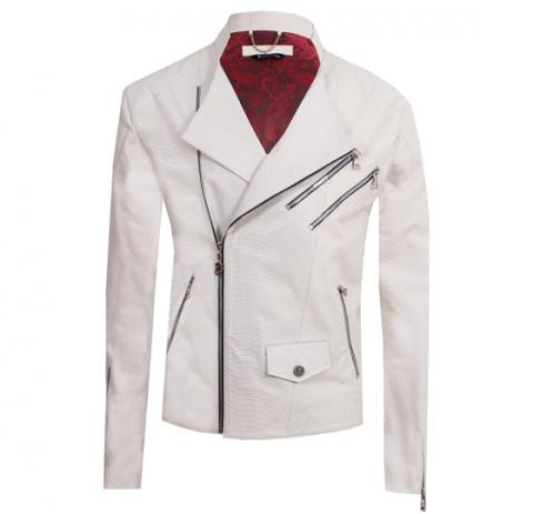 Beige engraved leather Biker jacket Image