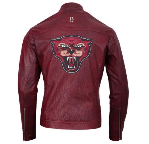 Red wine engraved leather jacket Image