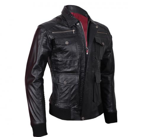 Black engraved leather jacket Image