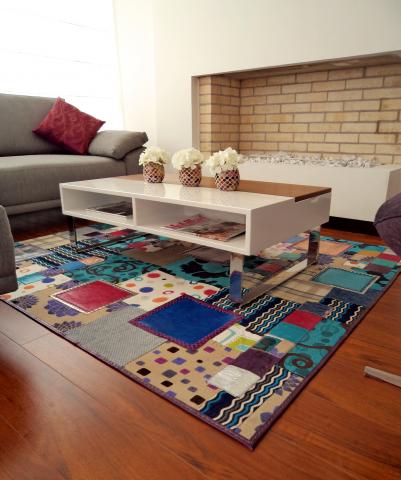 100% handmade leather and textile rug Image