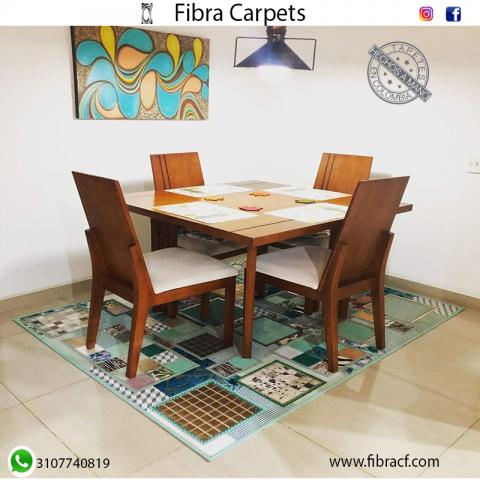 100% handmade leather and textile rug Image
