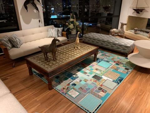 100% handmade leather and textile rug Image