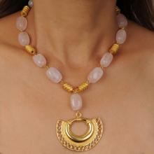 Rose quartz semiprecious necklace and Tairona nose CTP063 Image