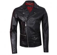 Black biker jacket in engraved leather Image