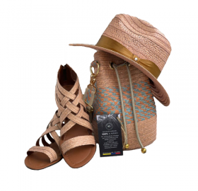 Combo Artesanal Sombrero + Bolso + Sandalias