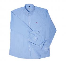 Camisa de líneas azul y blanca con cierre en velcro
