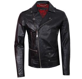 Black biker jacket in engraved leather