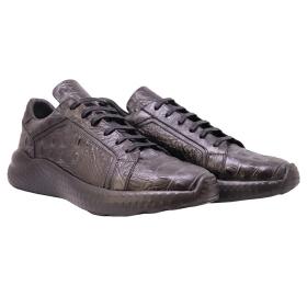 Leather sneakers with crocodile skin texture
