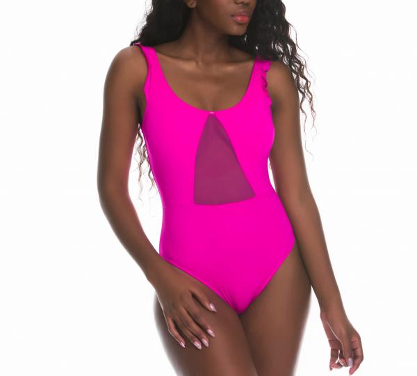 3414 One-piece transparent cut swimsuit and ruffles Image