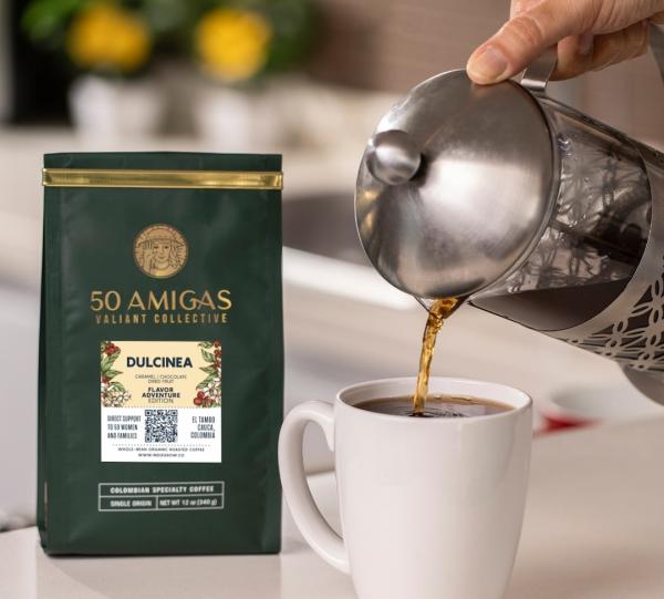 50 Amigas Coffee - Dulcinea Edition, 12 Oz | Arabica, Whole Bean Coffee, Medium Roast, Direct Trade Women Farmers, Single Origin Image