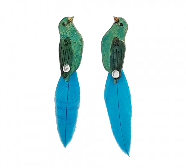 TILE BIRD EARRINGS WITH FEATHERS Image