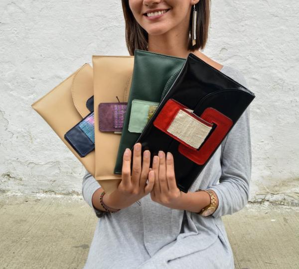 LEATHER AND SILK HANDBAG Image