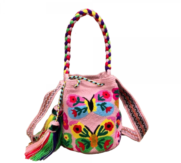 Wayuu Fuzzy Bag - Pink Mariposa Image