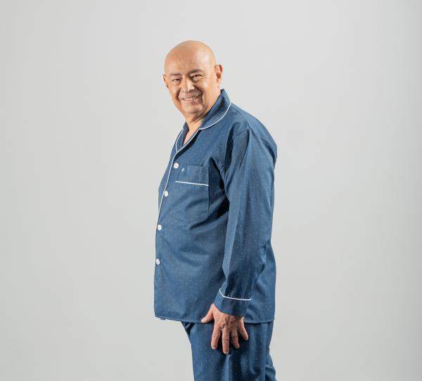 Dark blue long-sleeved pajamas and long pants with velcro closure Image