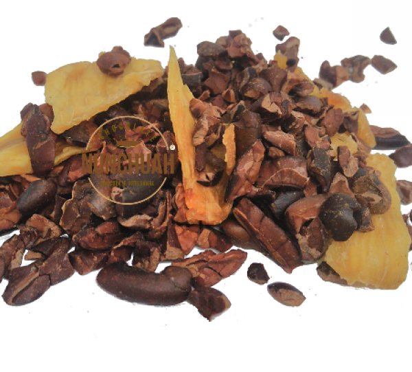 Cacao nibs + Dehydrated fruit. Image