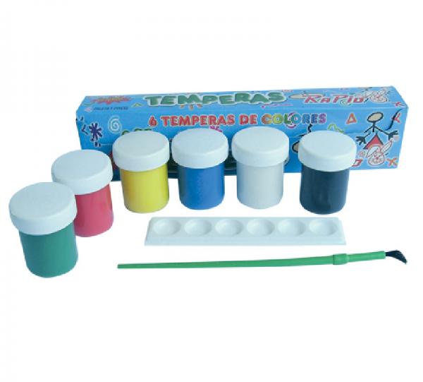 Tempera rapid x 6 with palette and brush Image