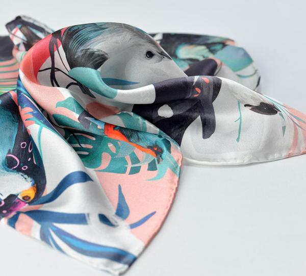 Tropical Birds Pink Nude Silk Scarf Image