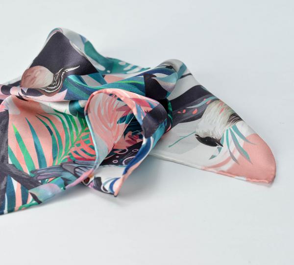 Tropical Birds Pink Nude Silk Scarf Image