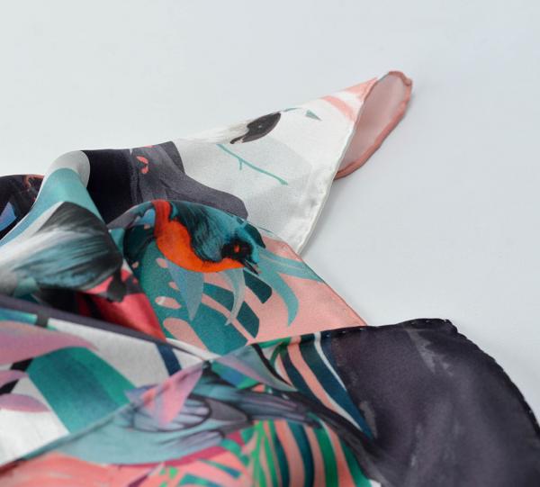 Tropical Birds Pink Nude Silk Scarf Image
